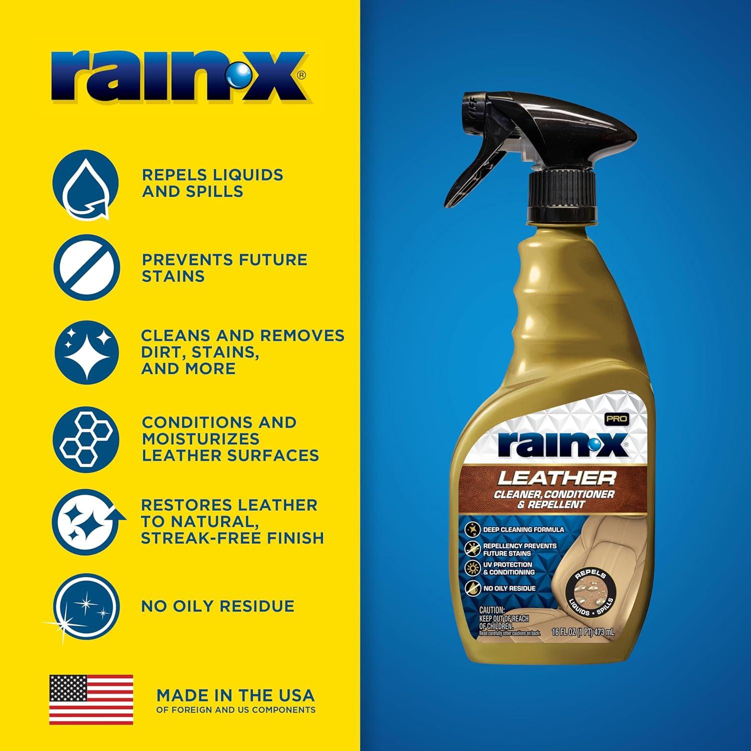 imageRainX 620236SRP Leather Cleaner Conditioner ampamp Repellent for Car Interiors Cleans  Repels while Moisturizing Restores Leather to Natural Fresh Scent without Residue 16 Fl OzLeather Cleaner