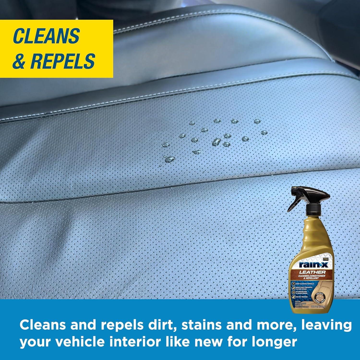 imageRainX 620236SRP Leather Cleaner Conditioner ampamp Repellent for Car Interiors Cleans  Repels while Moisturizing Restores Leather to Natural Fresh Scent without Residue 16 Fl OzLeather Cleaner