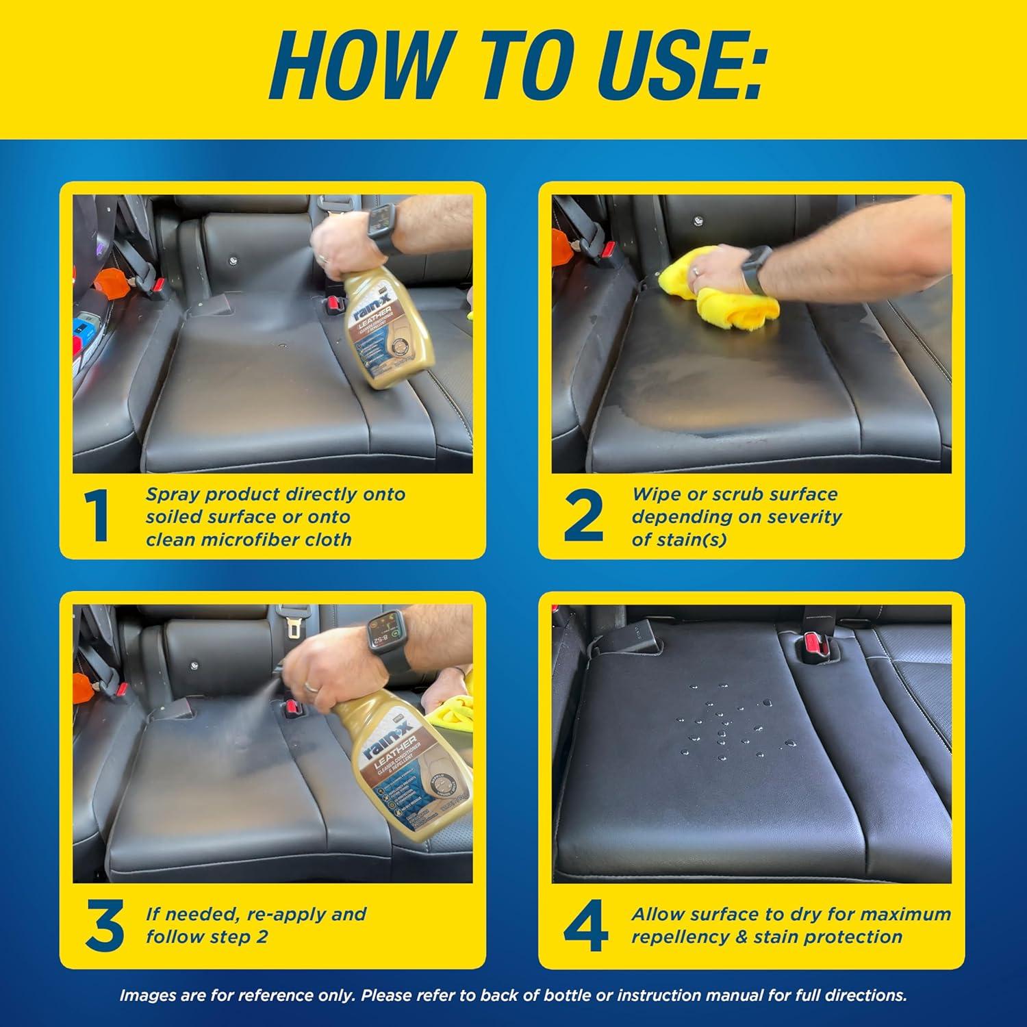 imageRainX 620236SRP Leather Cleaner Conditioner ampamp Repellent for Car Interiors Cleans  Repels while Moisturizing Restores Leather to Natural Fresh Scent without Residue 16 Fl OzLeather Cleaner