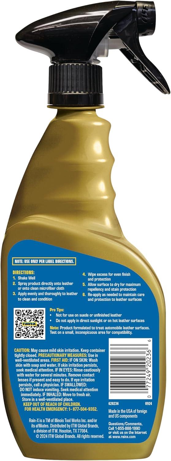 imageRainX 620236SRP Leather Cleaner Conditioner ampamp Repellent for Car Interiors Cleans  Repels while Moisturizing Restores Leather to Natural Fresh Scent without Residue 16 Fl OzLeather Cleaner