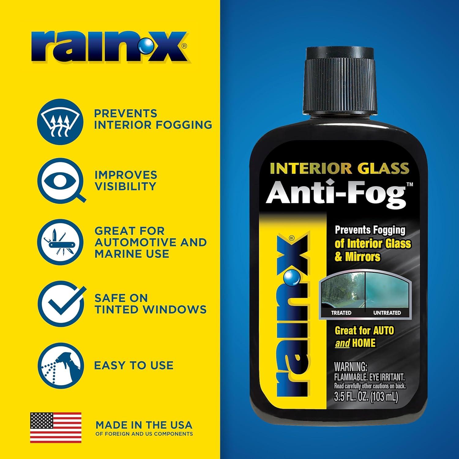imageRainX 630543 Interior Glass AntiFog 12 oz  Prevents Fogging of Interior Glass and Mirrors Usable on Both Automobiles and Marine Vehicles Pack of 2Squeeze Bottle