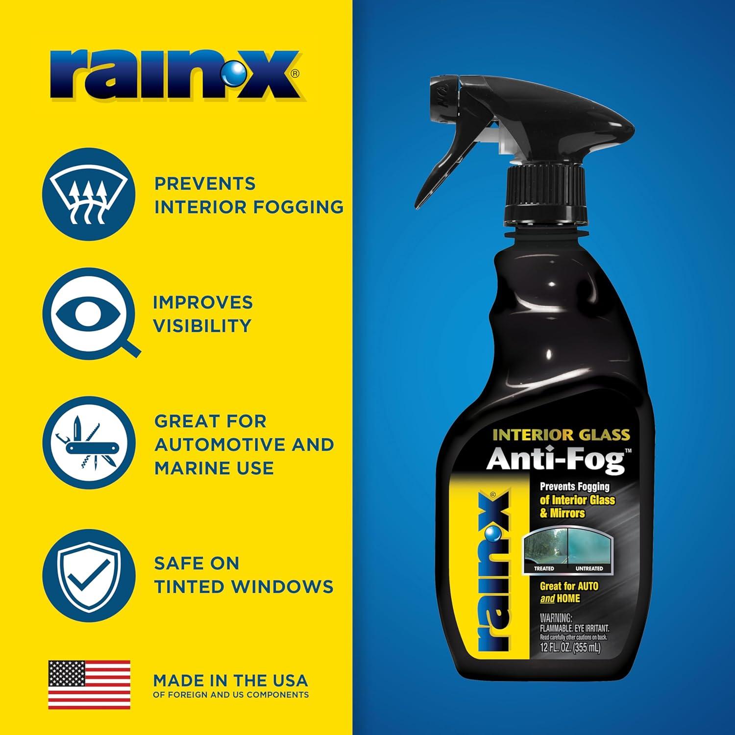 imageRainX 630543 Interior Glass AntiFog 12 oz  Prevents Fogging of Interior Glass and Mirrors Usable on Both Automobiles and Marine Vehicles Pack of 2Trigger Bottle