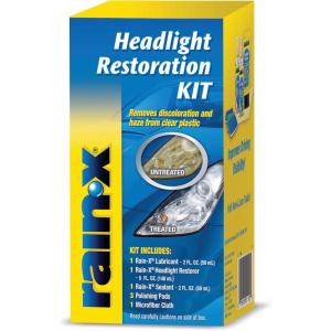 imageRainX 800001809 Headlight Restoration Kit  Cleans and Restores Headlights By Removing Haze and Discoloration Due to OxidationHeadlight Restoration Kit No Tools Required