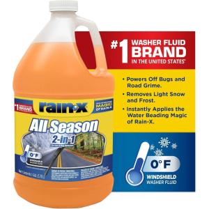imageRainX All Season 0F 2in1 DeIcer ampamp Bug Remover Windshield Washer Fluid  1 Gallon Pack of 6128 Fl Oz Pack of 6