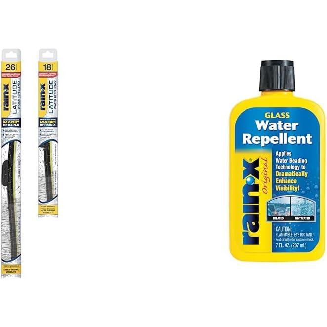 imageRainX Windshield Weather Protection Bundle  26quot ampamp 18quot Latitude 2in1 Water Repellent Wiper Blades 2Pack with 7 oz Glass Treatment
