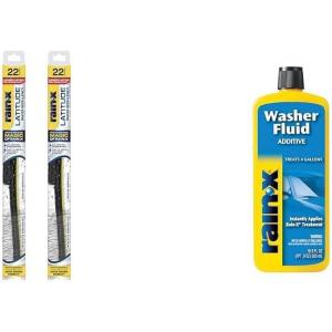 imageRainX Windshield Care Bundle 22 Inch Latitude 2in1 Water Repellent Wiper Blades Pack of 2 with 169 fl oz Washer Fluid Additive