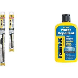 imageRainX Windshield Weather Protection Bundle  Latitude 2in1 Water Repellent Wiper Blades 26quot ampamp 16quot with 7 oz Glass Treatment