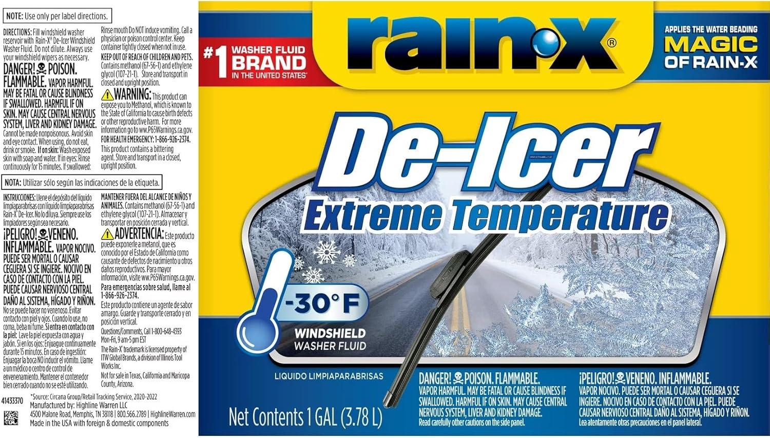imageRainX 30F Extreme Temperature DeIcer Windshield Washer Fluid  1 Gallon Pack of 61 Pack